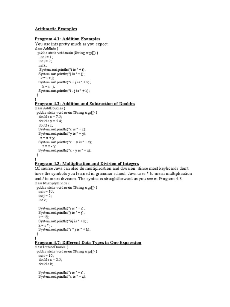 Arithmetic Examples Program 4.1: Addition Examples | PDF
