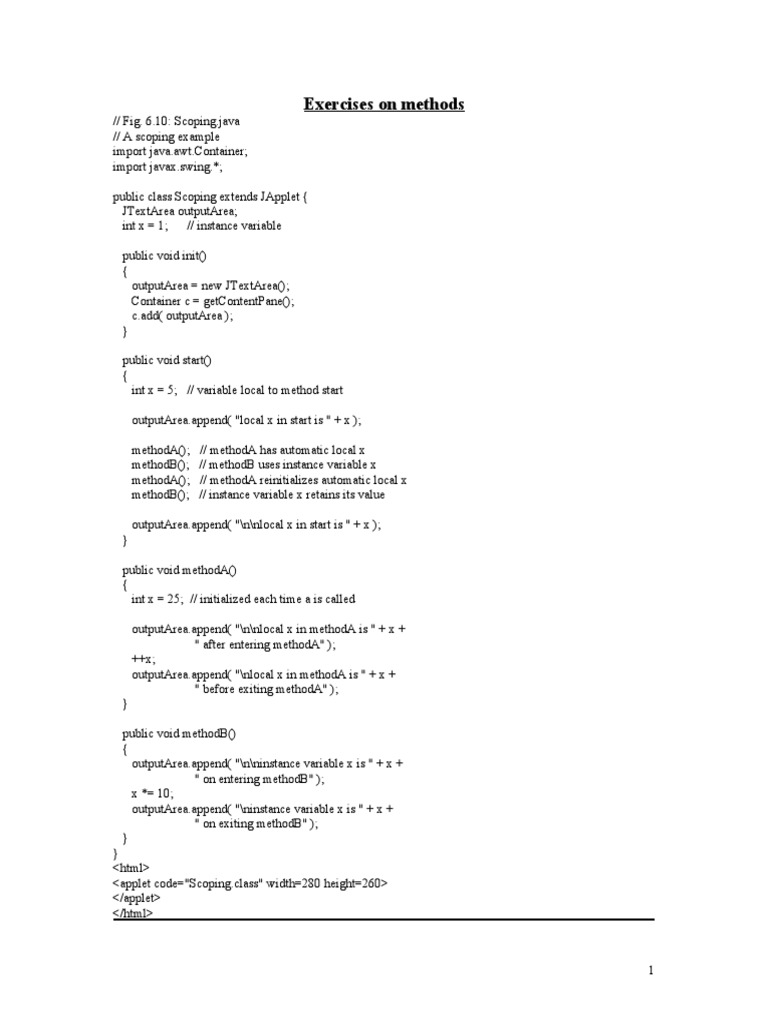 Java Exercises On Methods | PDF | Method (Computer Programming) | Recursion