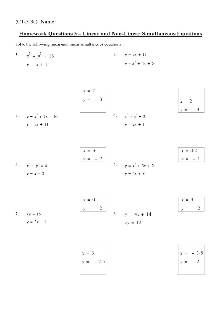 Homework: Linear & Non-Linear Equations | PDF | Nonlinear System ...