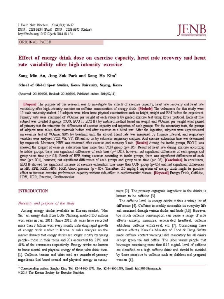 Effect of Energy Drink Dose On Exercise Capacity, Hear Rate Recorery ...