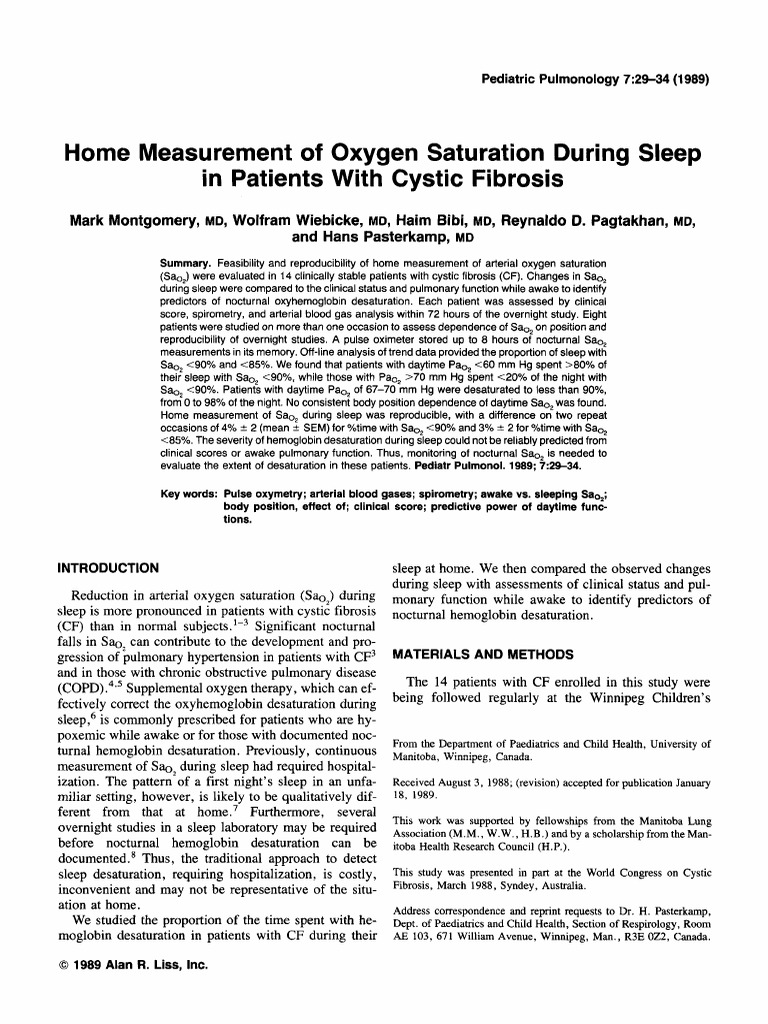 Home Measurement of Oxygen Saturation During Sleep in Patients With