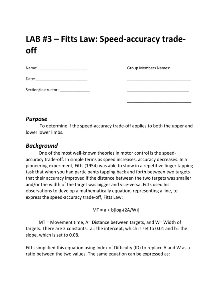 Fitting Fitts' Law An Experimental Analysis of the SpeedAccuracy