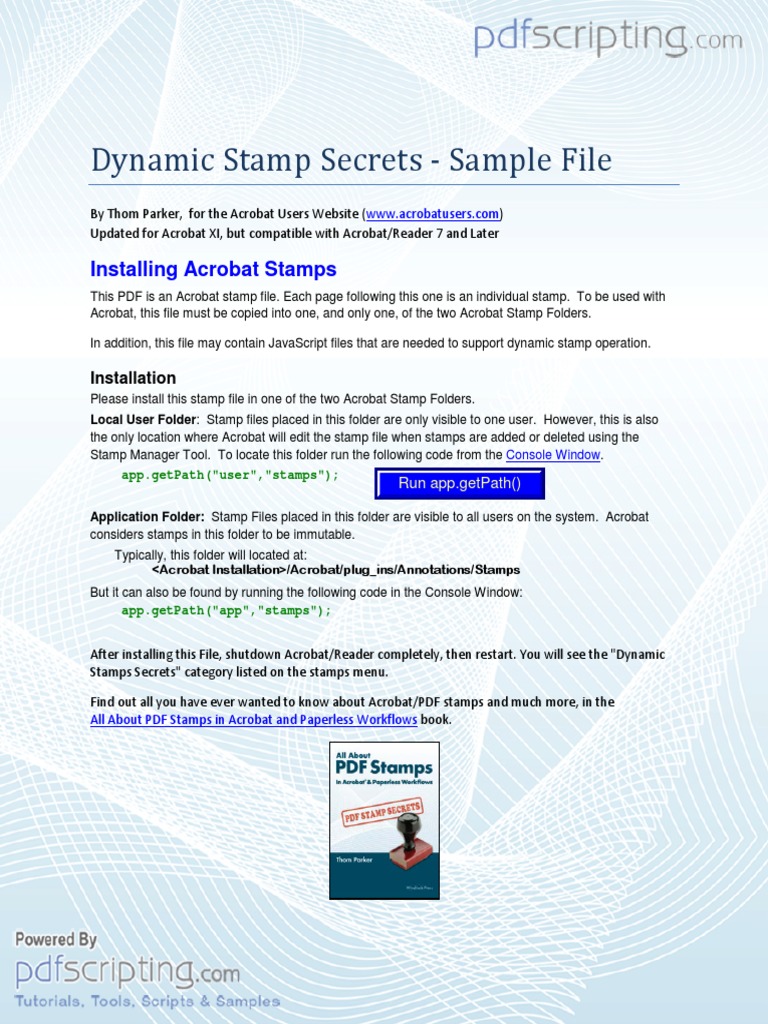 Dynamic Stamp Secrets Sample File Installing Acrobat Stamps PDF
