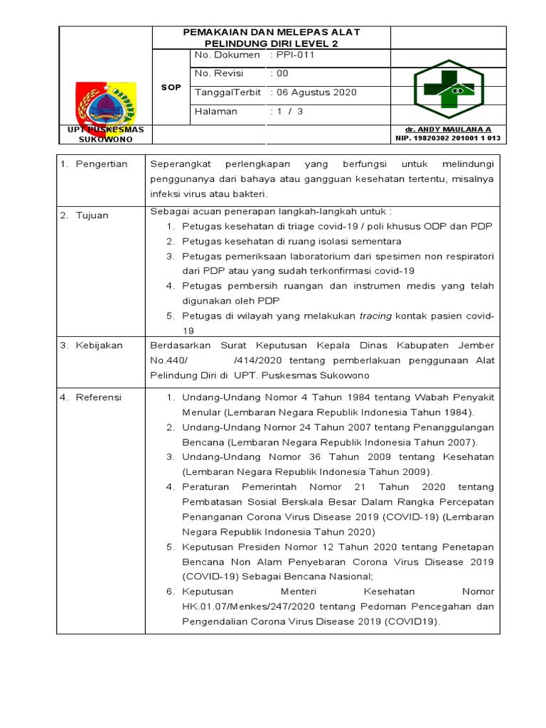 SOP Pemakaian APD Level 2 | PDF