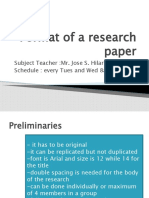 Format of A Research Paper: Subject Teacher:Mr. Jose S. Hilario Schedule: Every Tues and Wed 8am - 11am