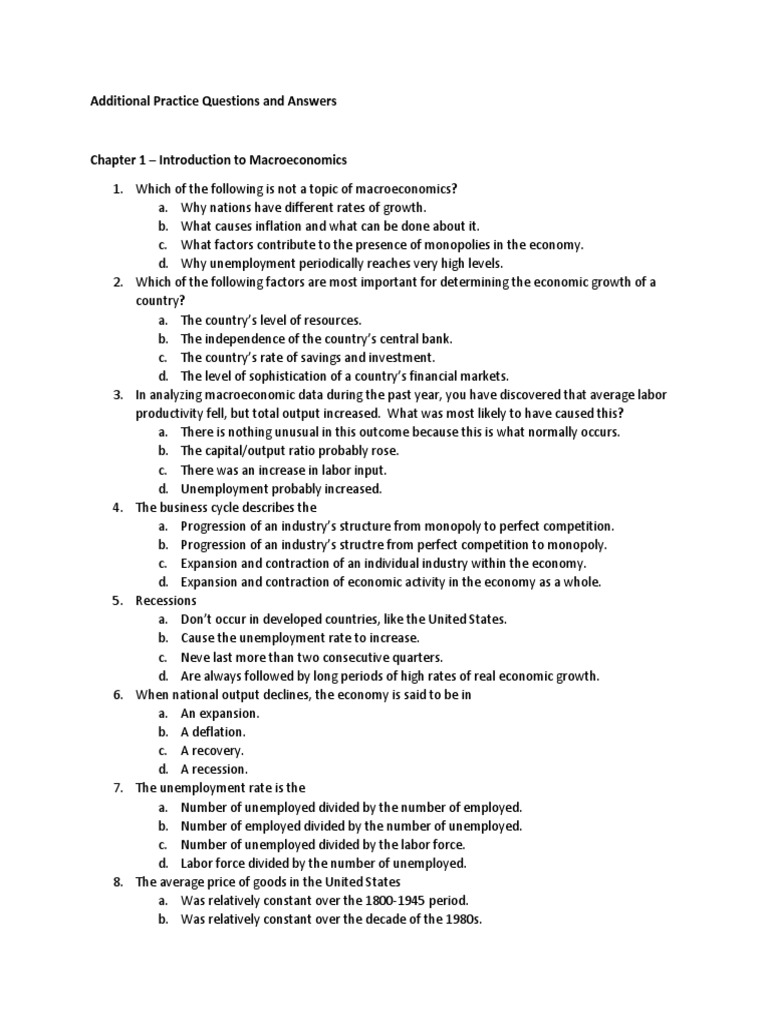 Additional Practice Questions and Answers | PDF | Labour Economics ...