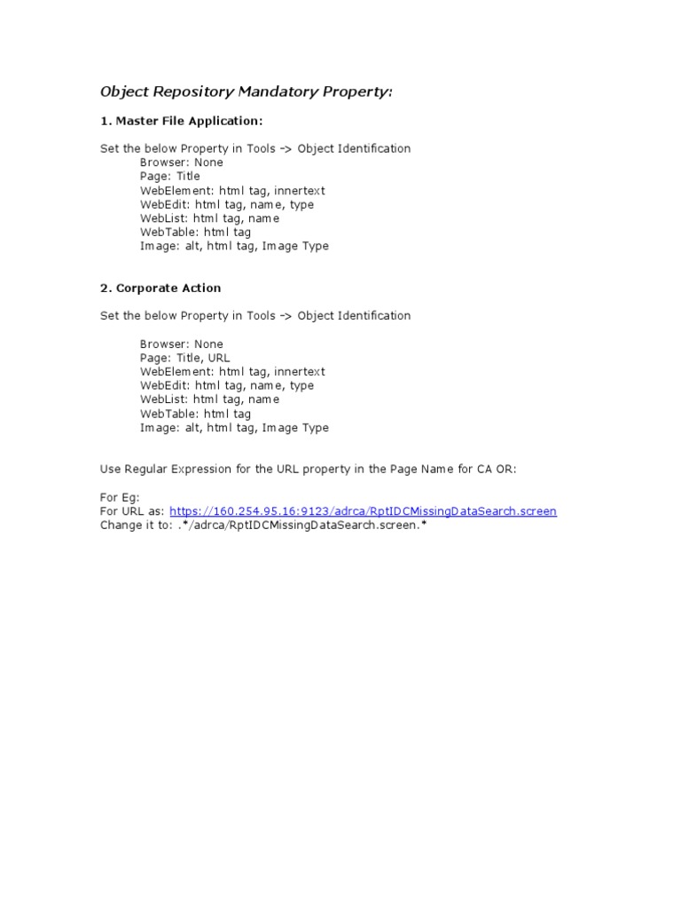 Object Repository Property Settings Guide | PDF | Business