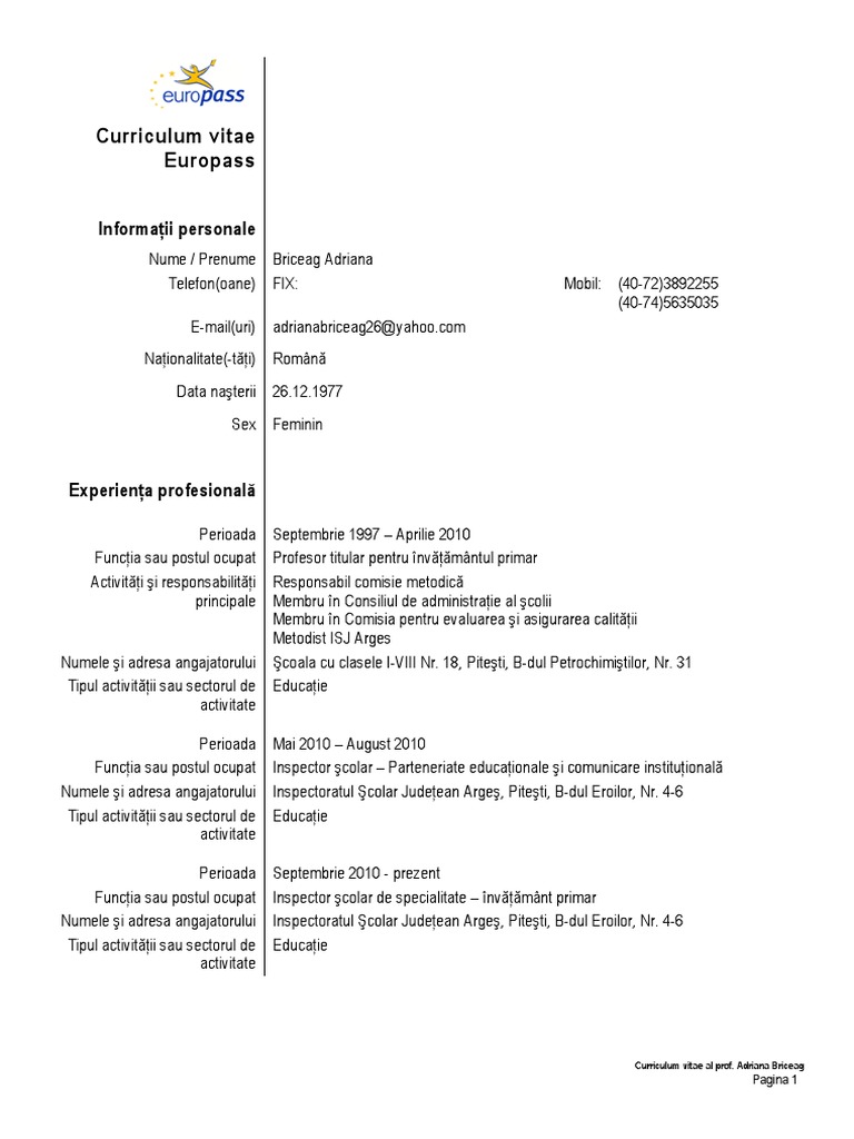 CV Europass Model Completat | PDF