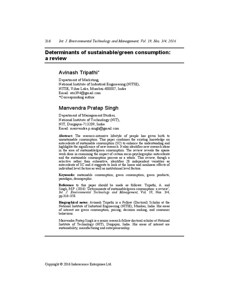 Determinants Of Sustainable Green Consumption A Review PDF