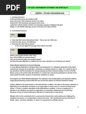 Module 1 The Hcdc Vision Mission Statement And Spirituality Lesson 2 Pdf Bible Catholic Church