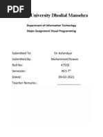 Hazara University Dhodial Mansehra: Department of Information Technology Major Assignment Visual Programming