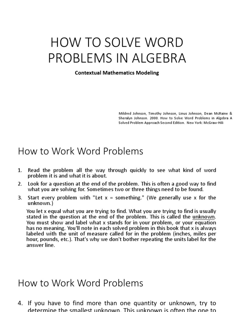 06-01-How To Solve Word Problems in Algebra | PDF | Speed | Train
