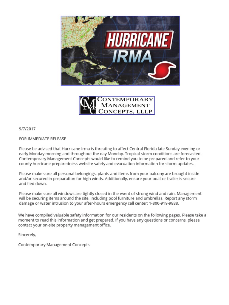 CMC Resident Hurricane Letter | PDF | Medical Prescription | Tropical ...