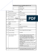Candidate Questionnaire Form for Job Application