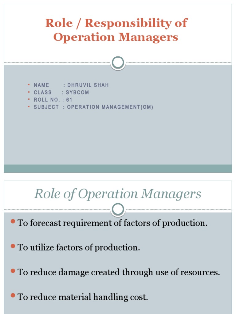 Key Responsibilities and Functions of Operations Managers Production