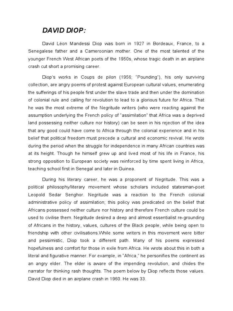 Africa by David Diop PDF Africa