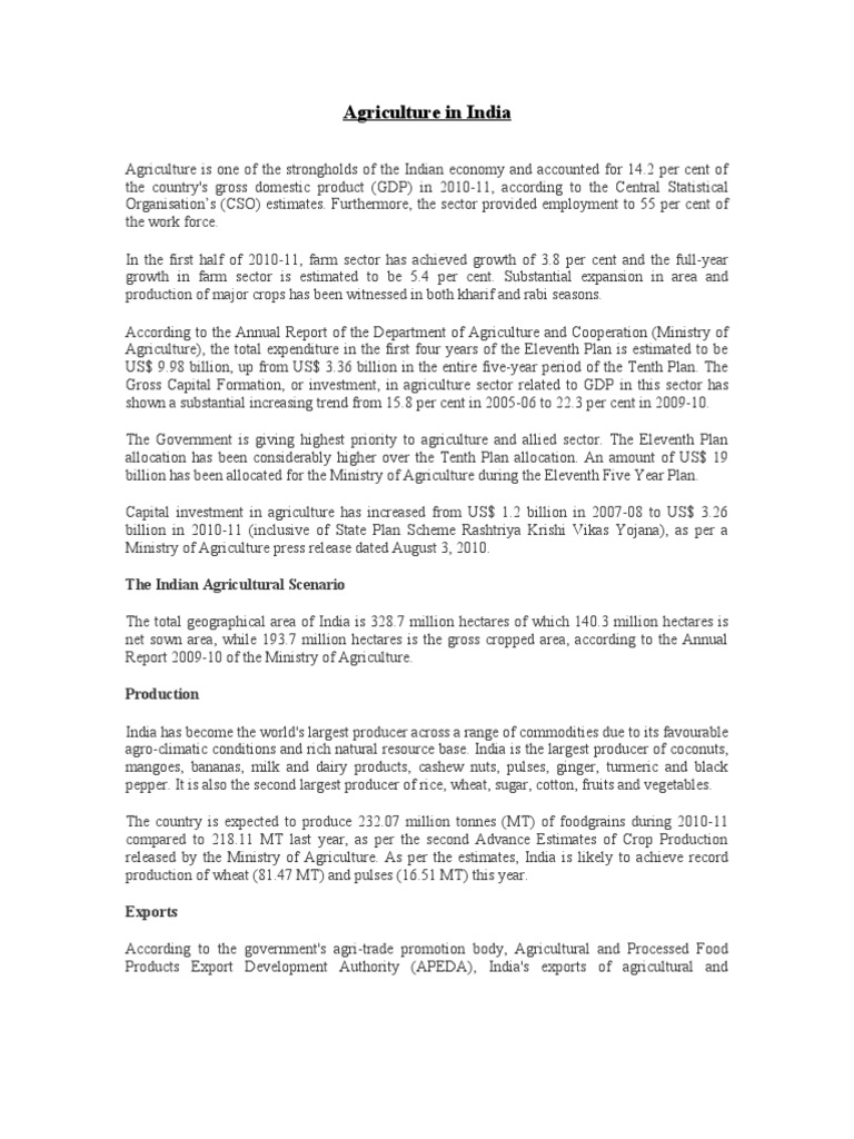Overview of Indian Agriculture Sector | PDF | Agriculture | Wheat