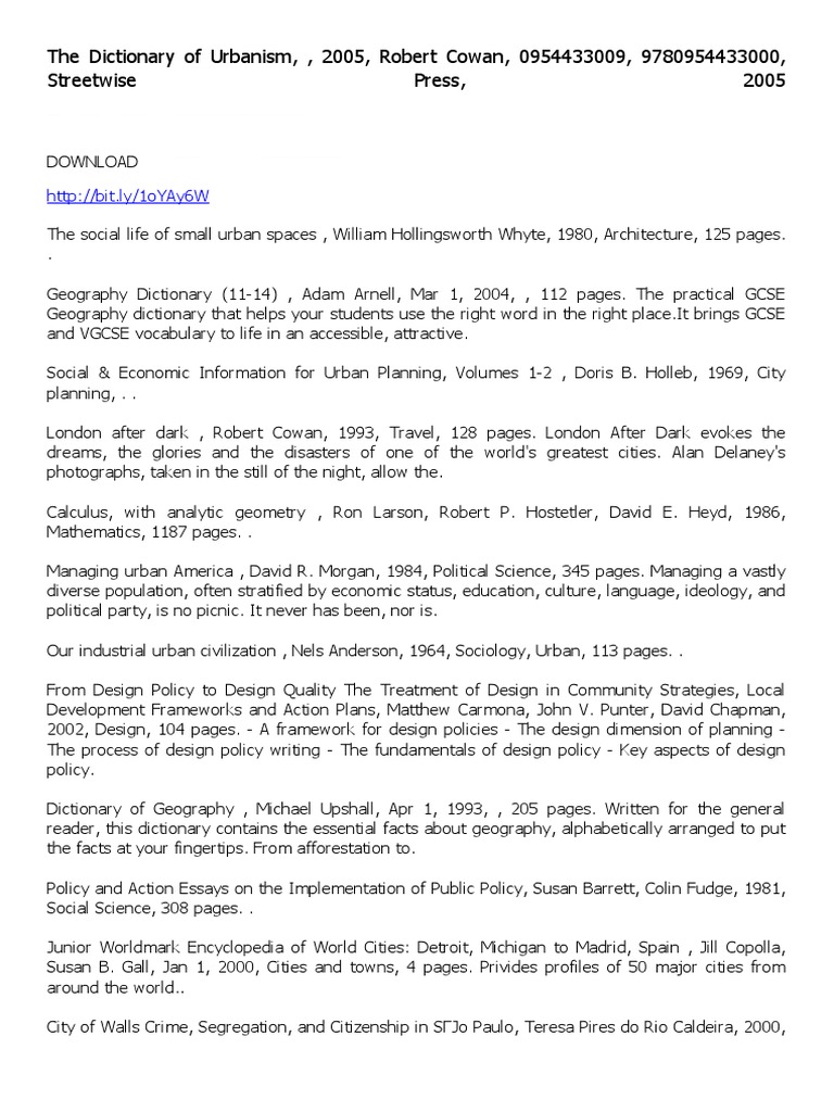 The Dictionary of Urbanism PDF