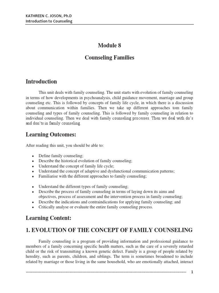 Family Counseling: Concepts and Practices | PDF | Psychotherapy ...