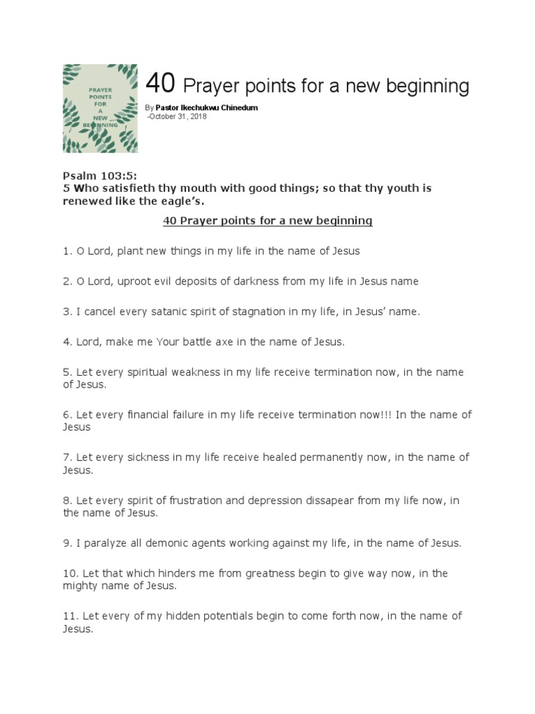 40 Prayer Points For A New Beginning | PDF | Prayer | Jesus