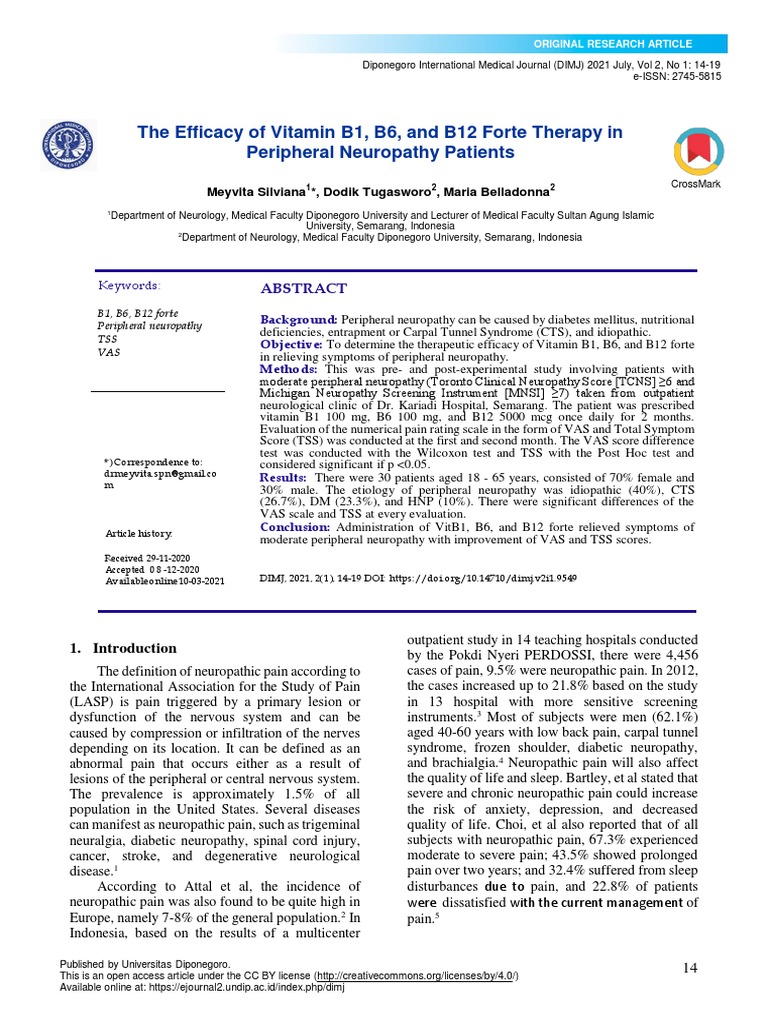 The Efficacy of Vitamin B1, B6, and B12 Forte Therapy in Peripheral