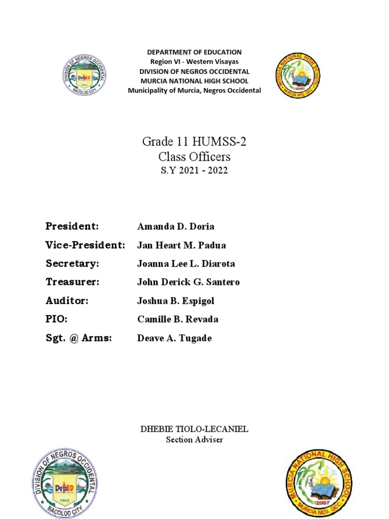 Grade 11 HUMSS-2 Class Officers List | PDF