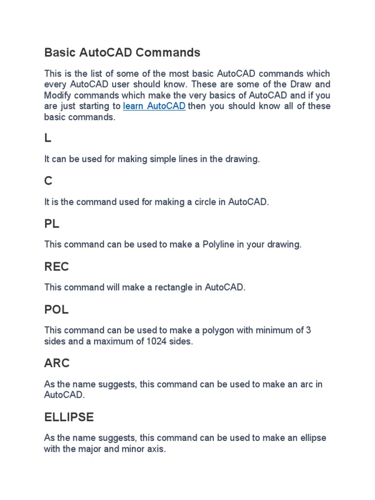 Essential AutoCAD Basic Commands | PDF | Keyboard Shortcut | Geometry