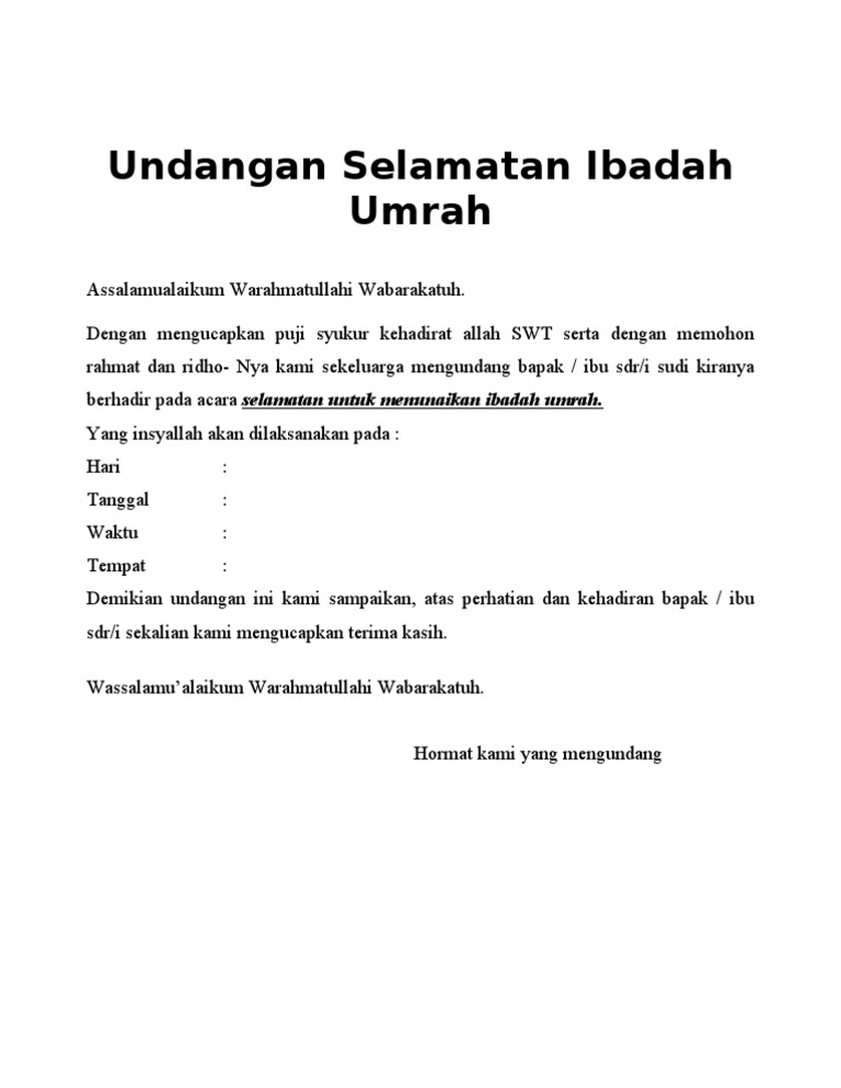 Contoh Undangan Umrah