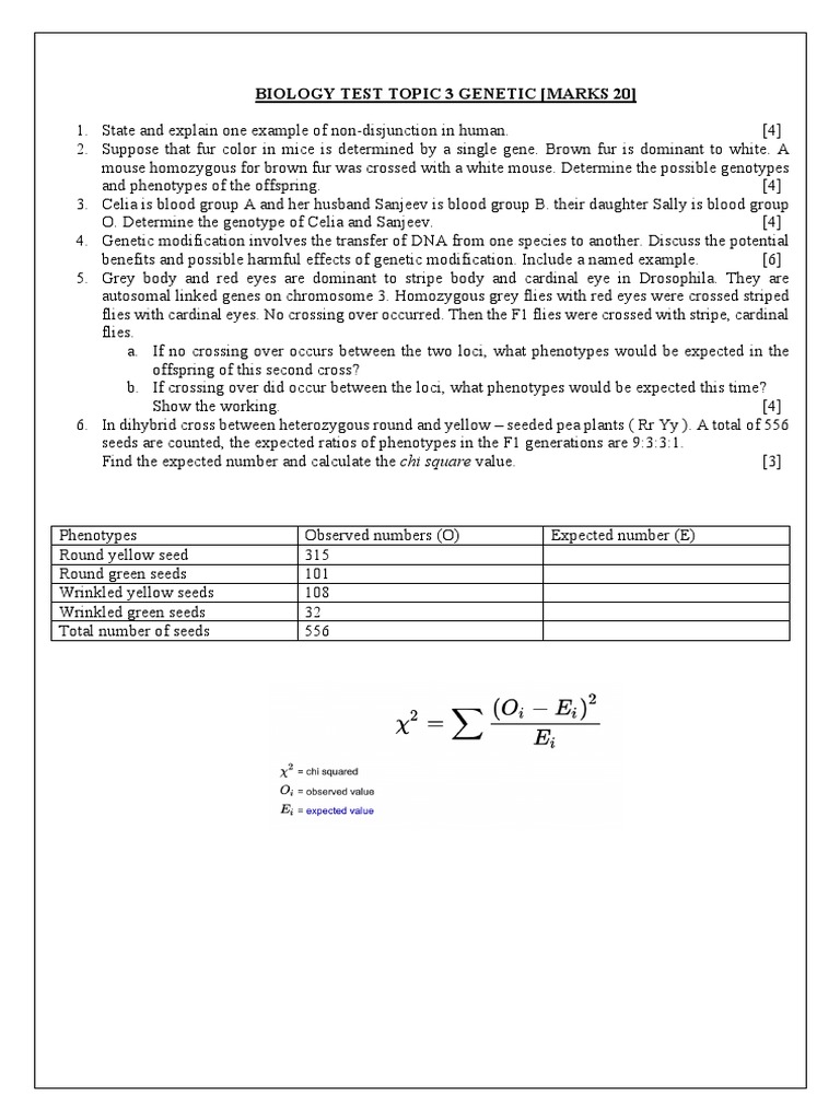 Biology Test Topic 3 10 Genetic | PDF