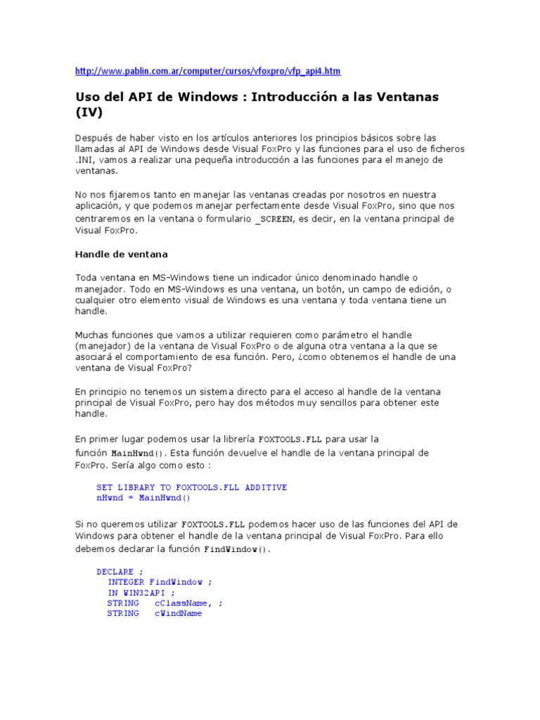 Manejo de Handle Desde VFP PDF Ventana (informática) Microsoft