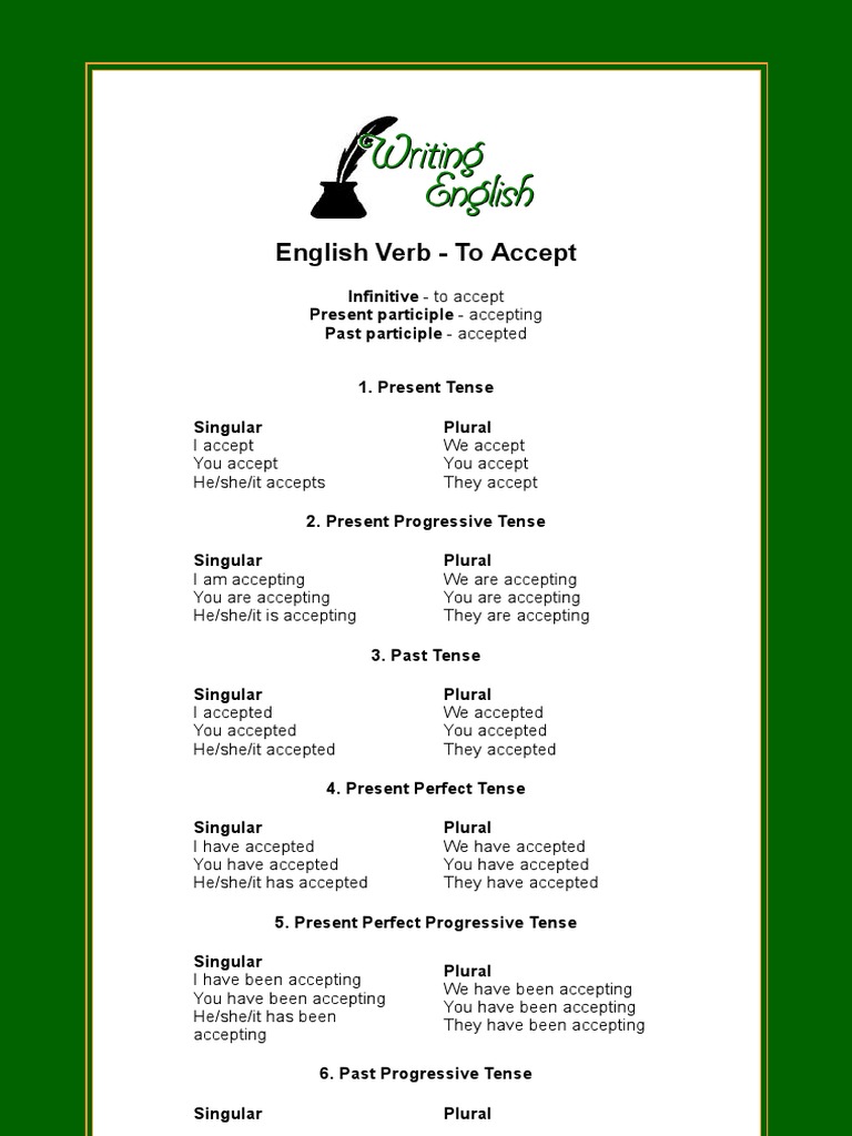 English Verb To Accept PDF Perfect (Grammar) Grammatical Tense