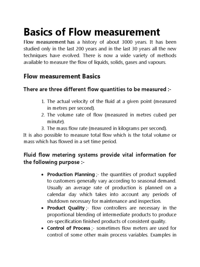 Fundamentals of Flow Measurement | PDF | Flow Measurement | Fluid Dynamics