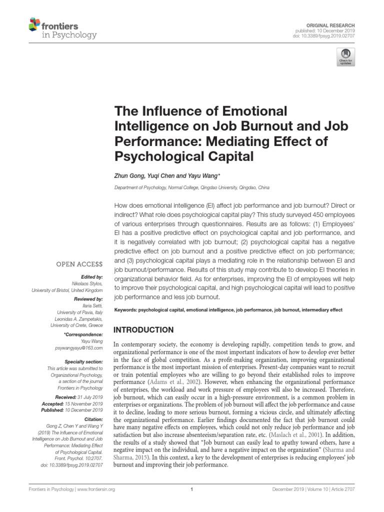 The Influence of Emotional Intelligence On Job Burnout and Job ...