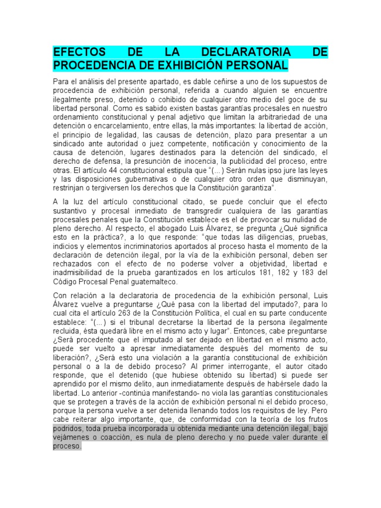 Efectos de La Declaratoria de Procedencia de Exhibición Personal | PDF
