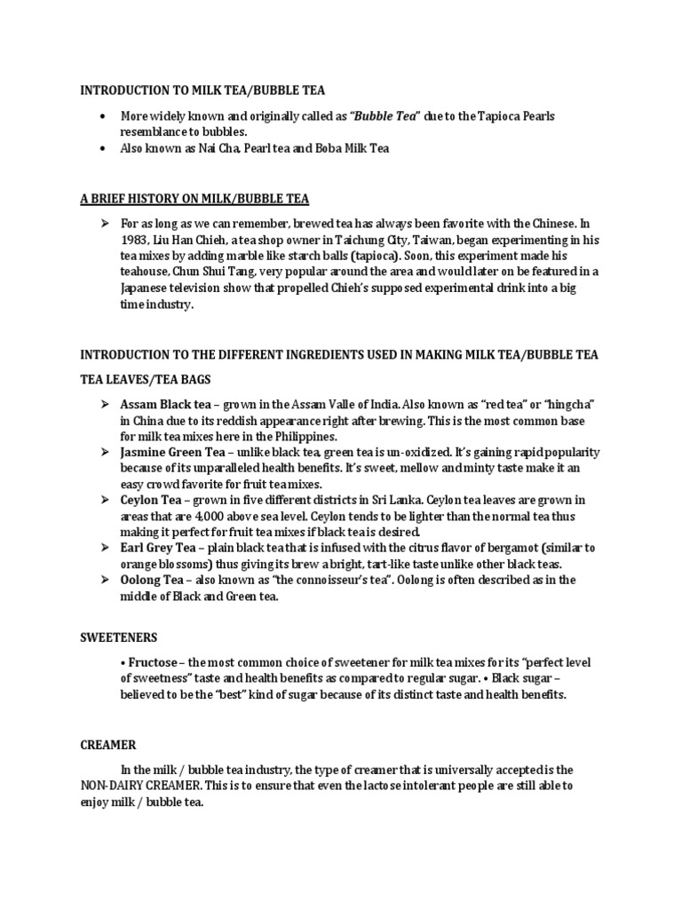 Introduction To Milk Tea | PDF | Tea | Non Alcoholic Drinks