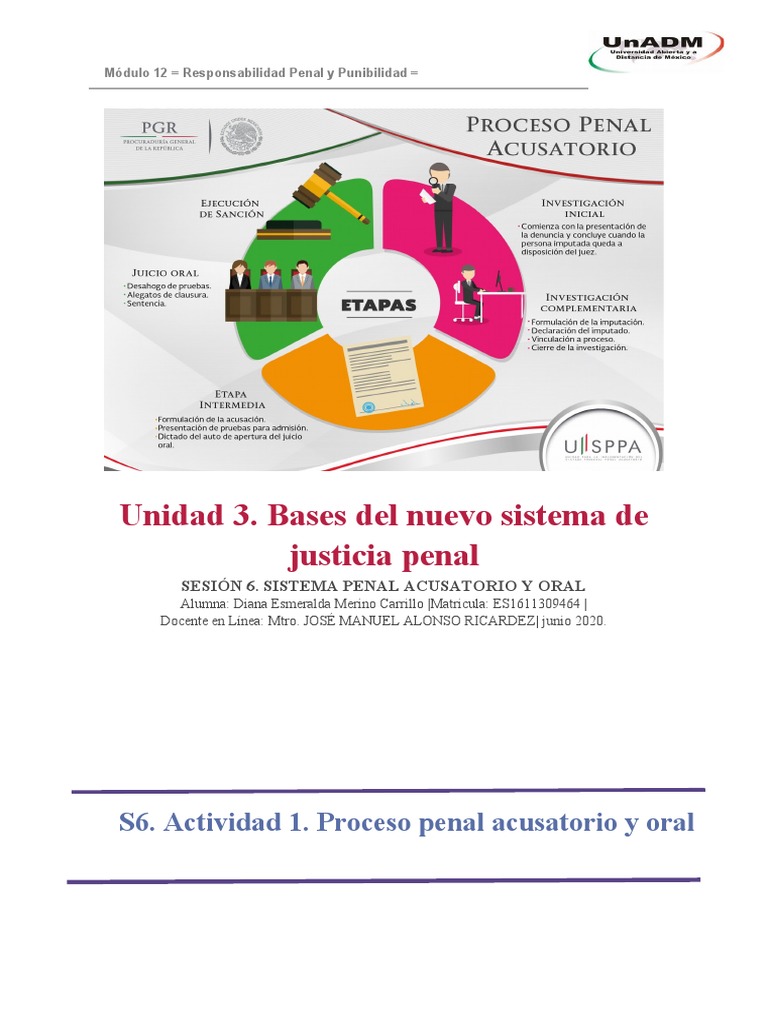 Unidad 3. Bases Del Nuevo Sistema de Justicia Penal: S6. Actividad 1 ...