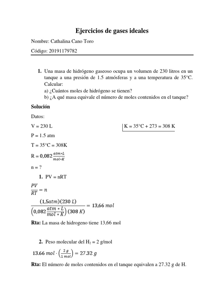 Ejercicios Resueltos de Gases Ideales | PDF | Gases | Mole (Unidad)