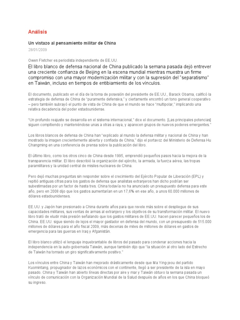 Defensa y Modernización Militar de China | PDF | China | Política mundial