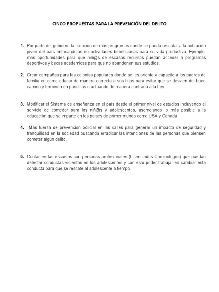 Propuestas para prevenir el delito | PDF | Ciencias sociales