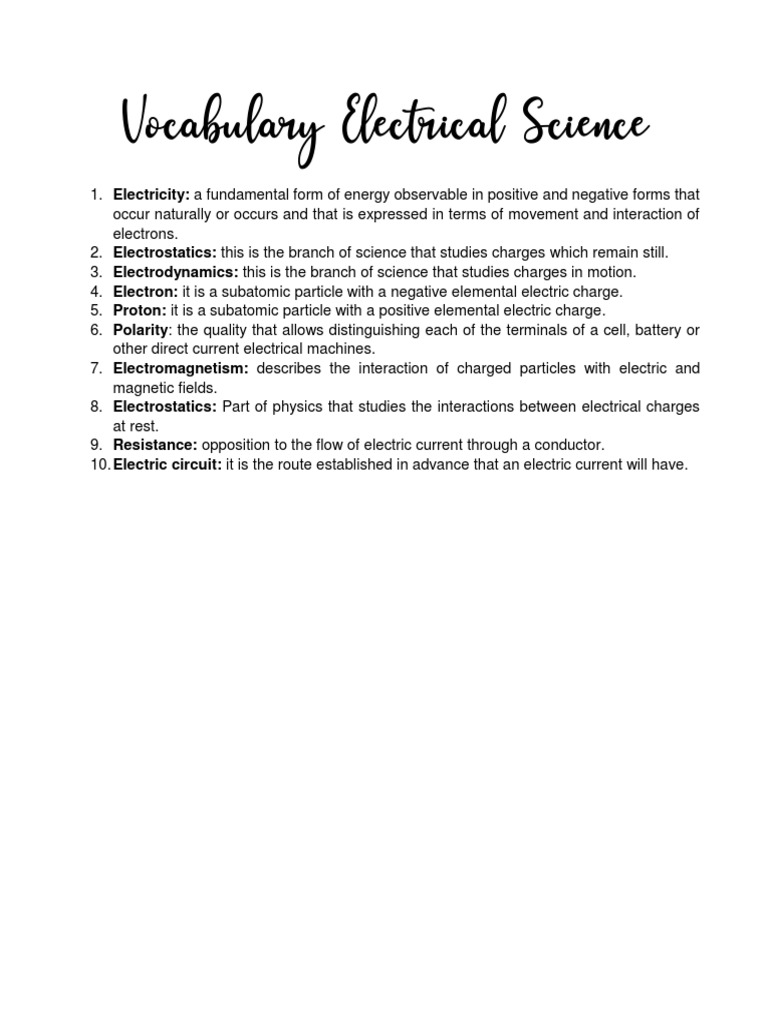 Vocabulary Electrical Science PDF