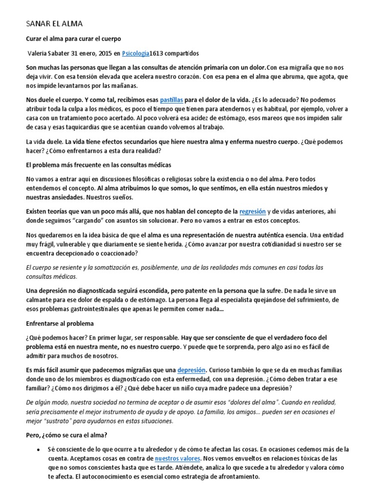 Sanar El Alma | PDF | Las emociones | Alma