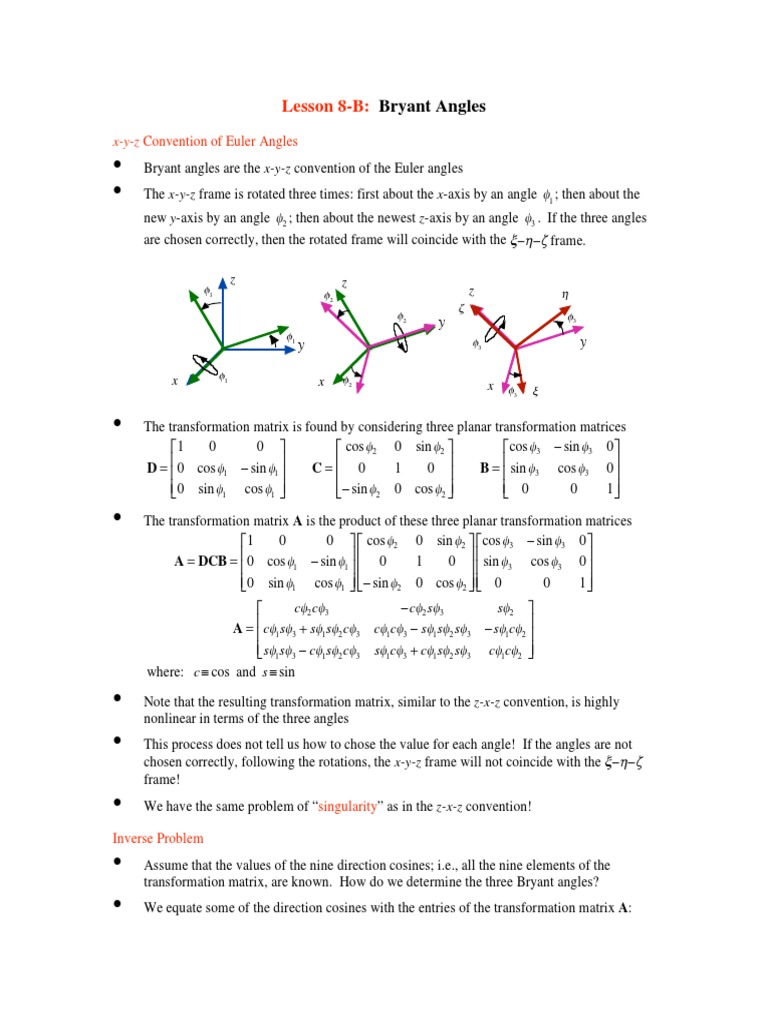 Bryant Angles and Transformation Matrices | PDF | Trigonometric ...