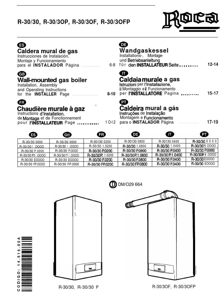 Manual Caldera ROca R 30 30 Instalador Caldera Tap (Válvula)