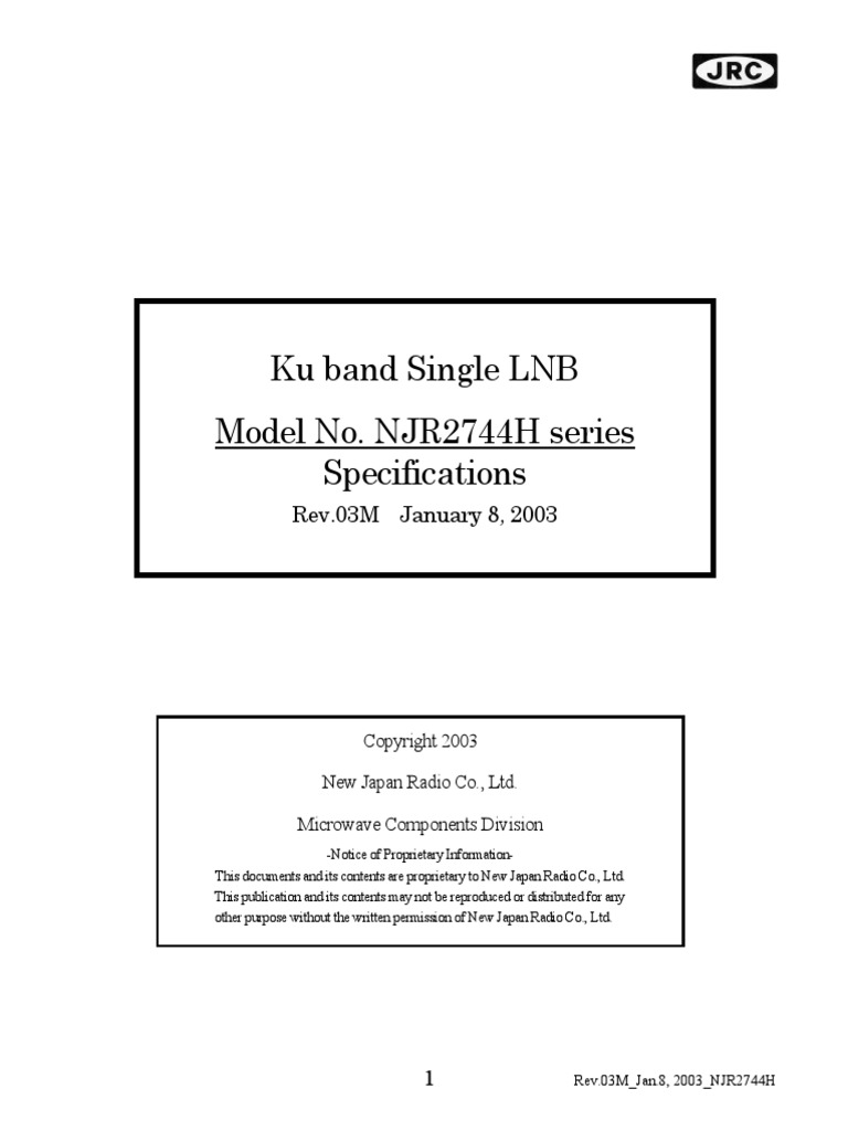 Ku Band Single LNB Model No. NJR2744H Series Specifications: Rev.03M ...