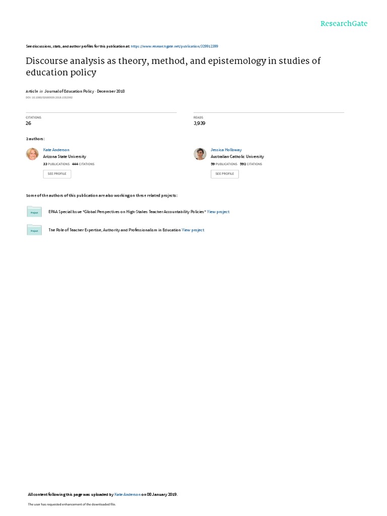 Discourse Analysis As Theory, Method, and Epistemology in Studies of ...