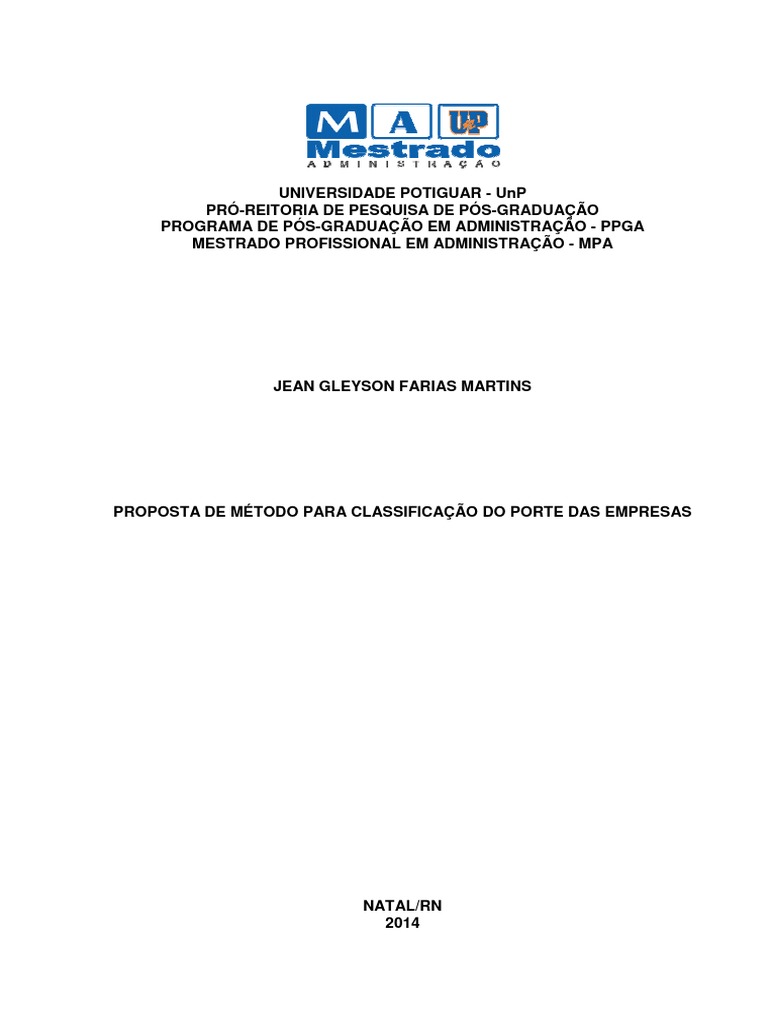PROPOSTADEMÉTODOPARACLASSIFICAÇÃODOPORTEDASEMPRESAS PDF Economia Pequenas e médias