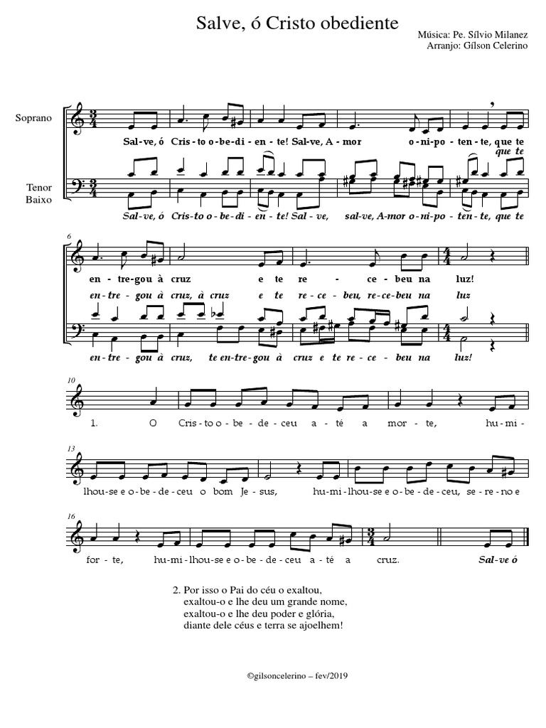 Salve Ó Cristo Obediente Sílvio Milanez Arranjo A3 | PDF