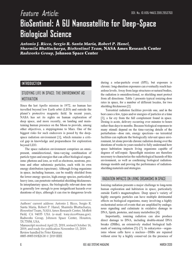 Biosentinel: A 6U Nanosatellite For Deep-Space Biological Science | PDF ...