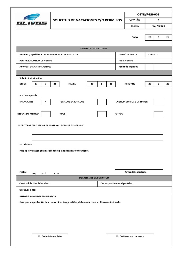 Formatos de Vacaciones PDF