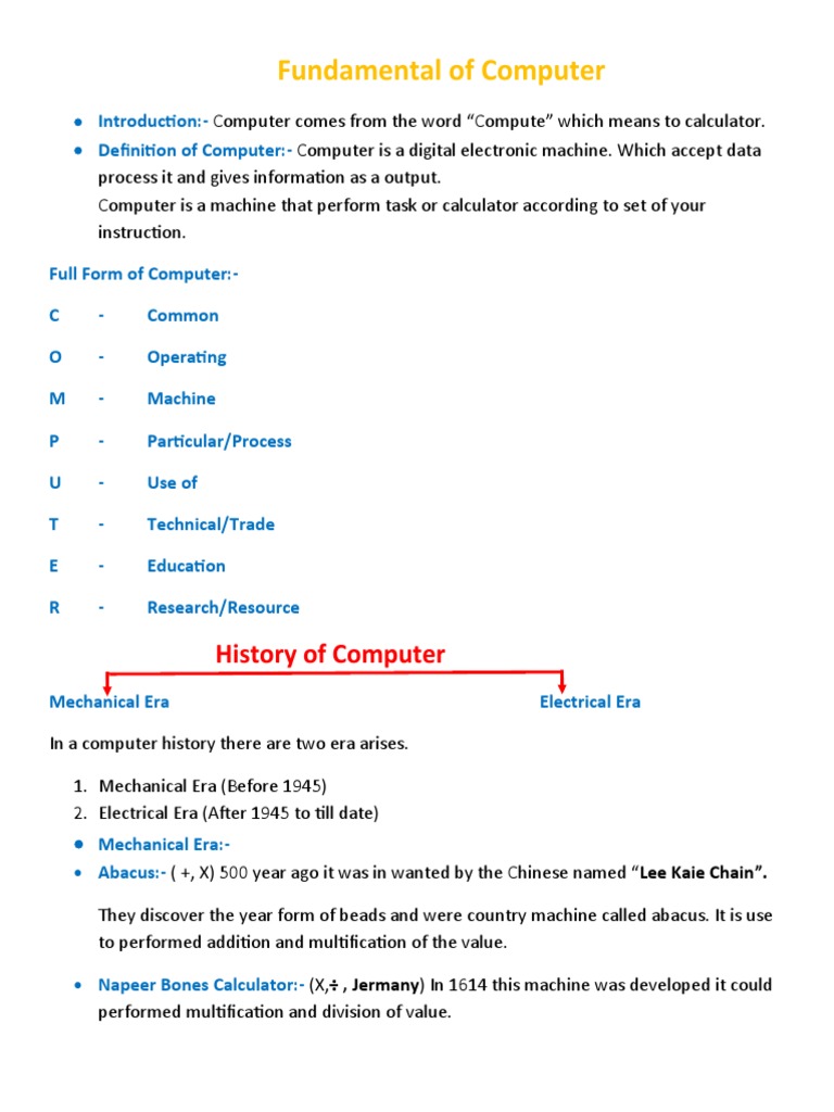 Fundamental of Computer | PDF | Printer (Computing) | Random Access Memory